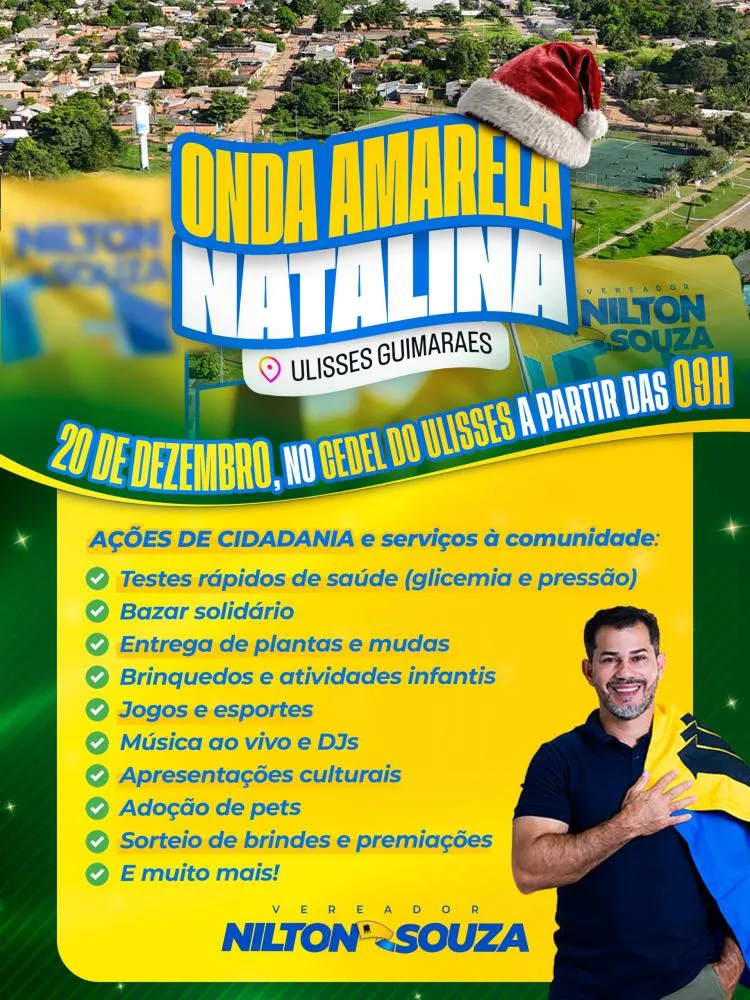 Vereador Nilton Souza leva atendimento à comunidade e lazer com a Onda Amarela Natalina ao Ulisses Guimarães