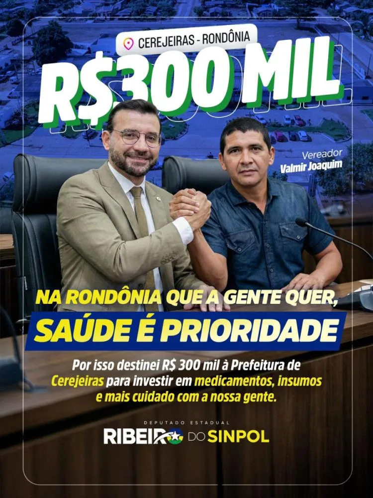 Ribeiro do Sinpol destina R$ 300 mil para reforçar abastecimento de medicamentos e ampliar atendimento em Cerejeiras