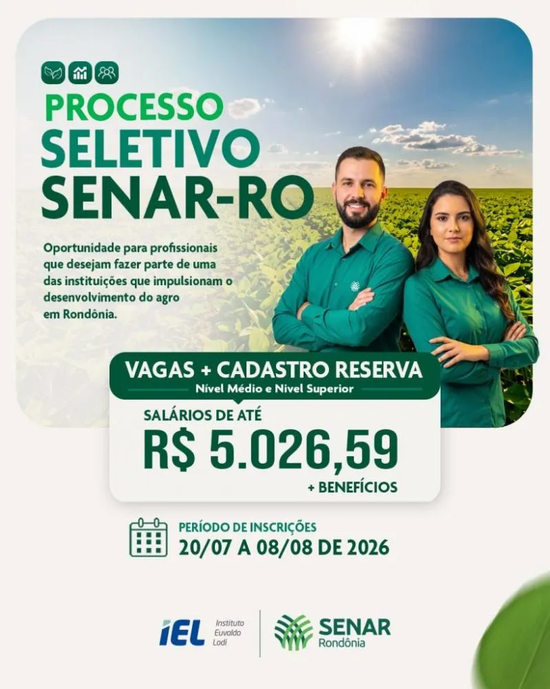SENAR Rondônia abre processo seletivo com oportunidades para níveis médio e superior