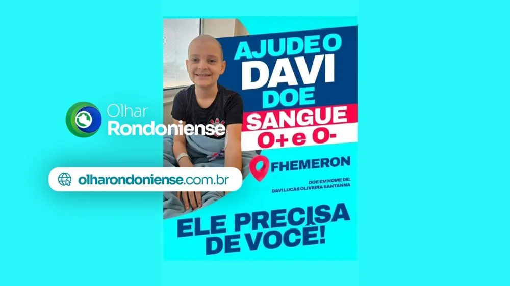 Menino de Porto Velho à espera de transplante de medula óssea precisa de doadores de sangue O+