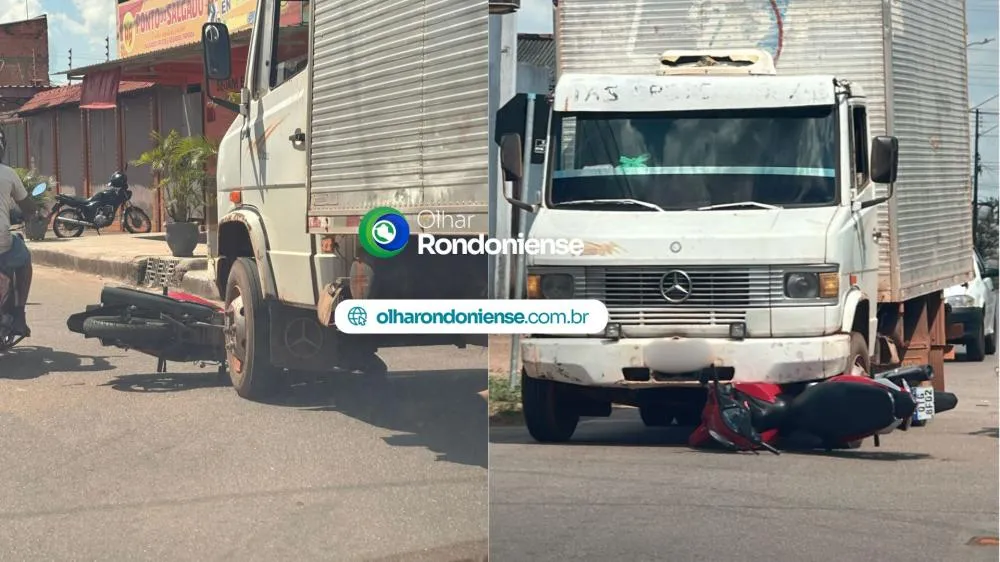 AGORA: Acidente entre caminhão e motocicleta é registrado no bairro Três Marias, em Porto Velho