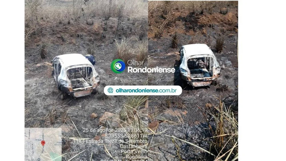 Veículo roubado é encontrado queimado na Estrada dos Japoneses