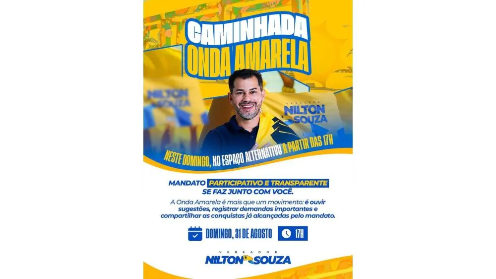 Vereador Nilton Souza realiza segunda edição da “Onda Amarela” neste domingo no Espaço Alternativo